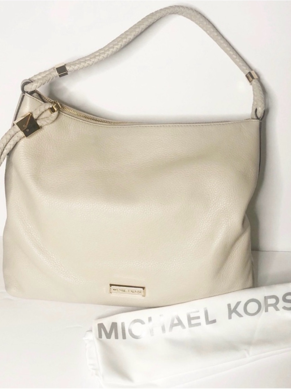 Michael Kors Cream Lexington Pebbled Leather Braided-Handle Hobo
